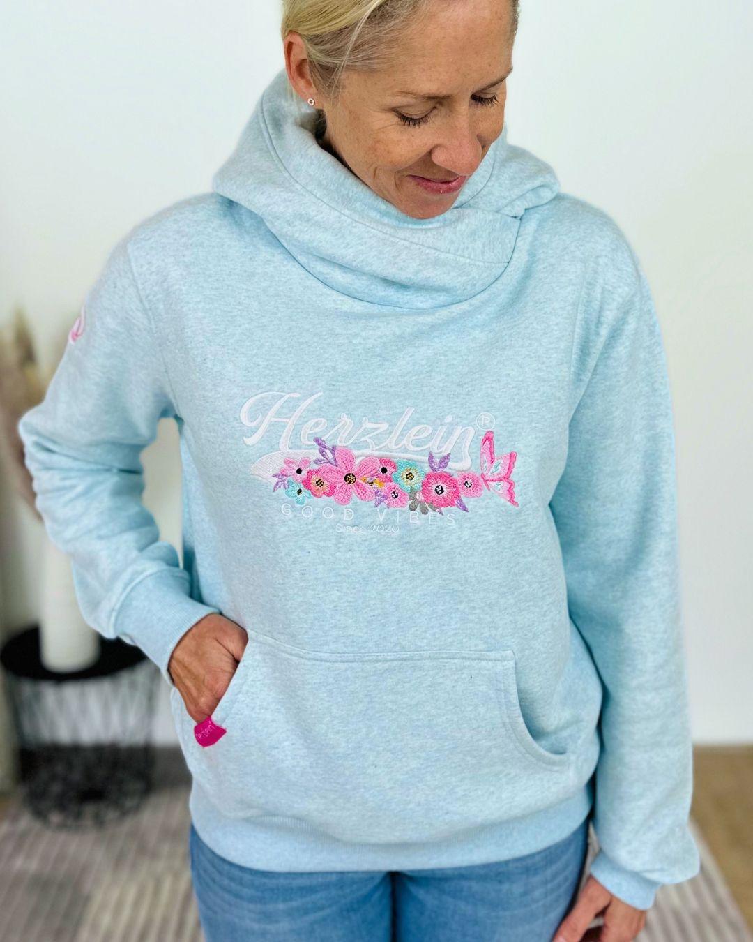 Herzlein® Hoodie "Vintage" in Hellblau meliert