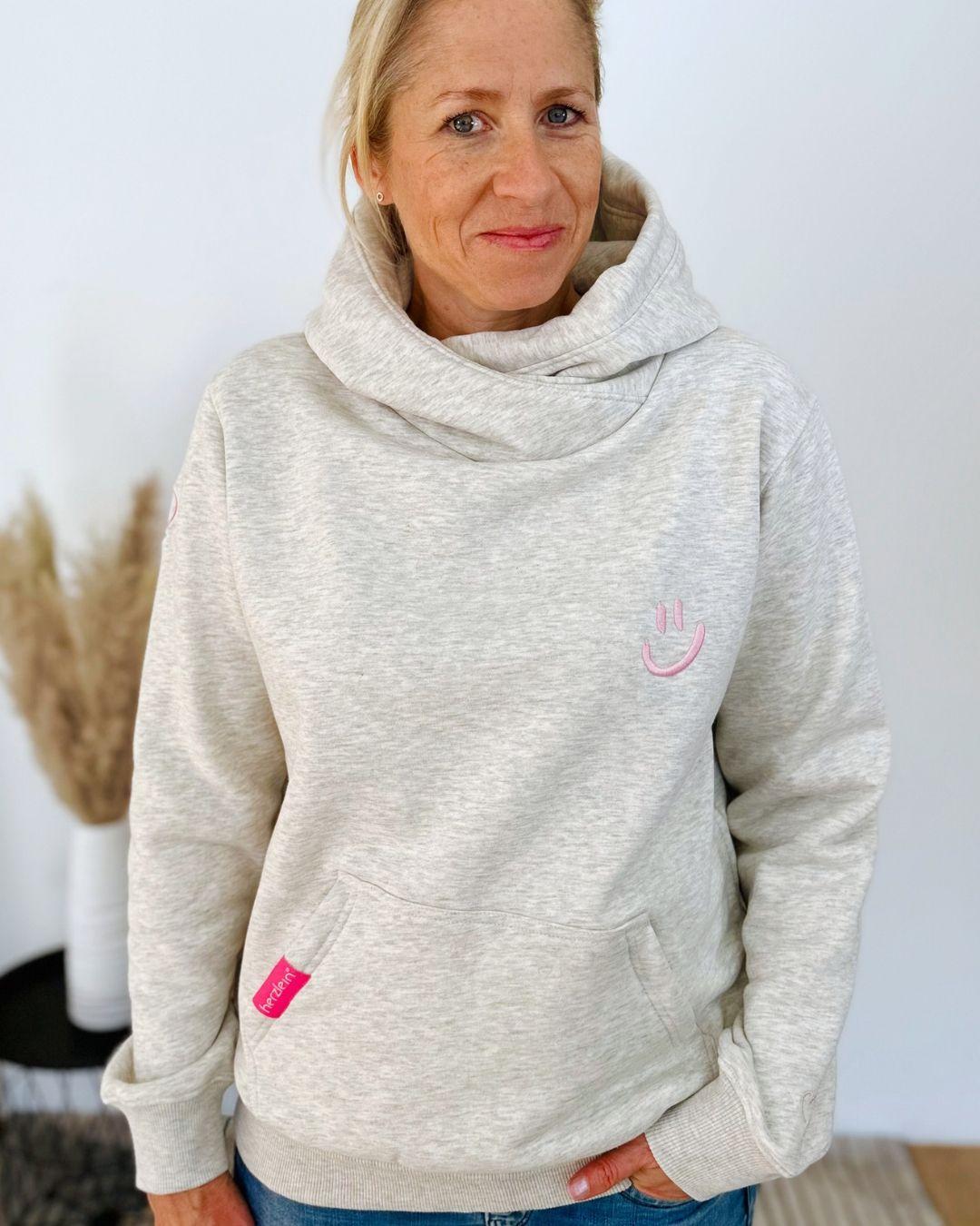 Herzlein® Kuschel Hoodie "Smiley" in meliertem Grau