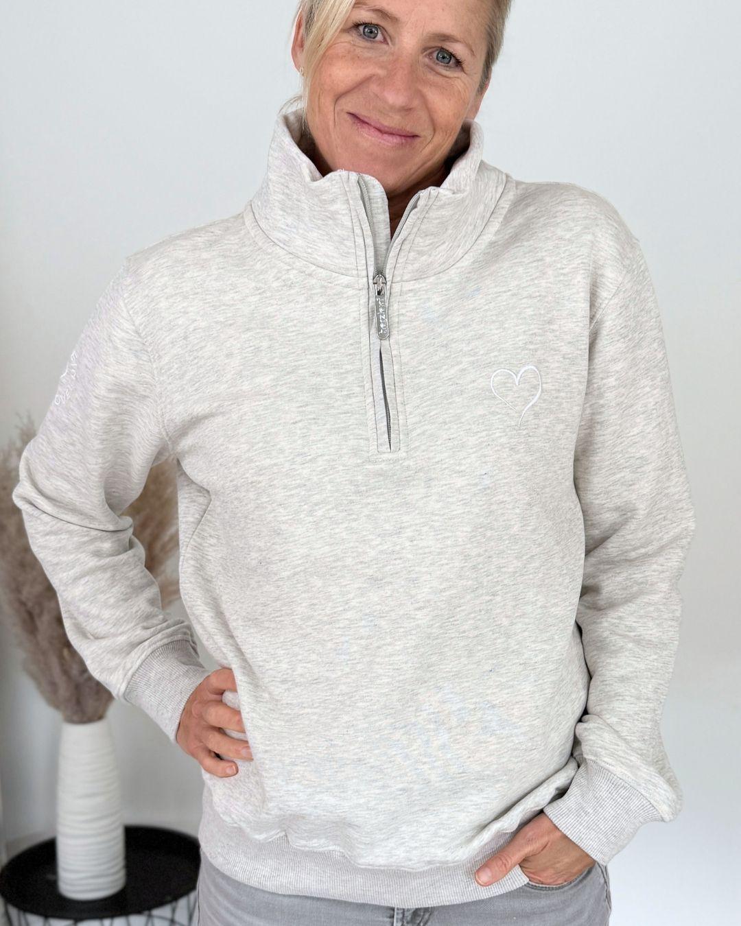 Herzlein® Sweatshirt mit Reißverschluss in Grau Meliert