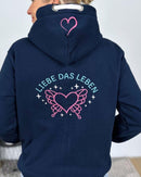 Herzlein® Sweatjacke "Liebe das Leben" mit Engelherz in Navy Blau