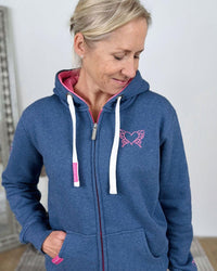 Herzlein® Sweatjacke "Liebe das Leben" mit Engelherz in Jeansblau meliert