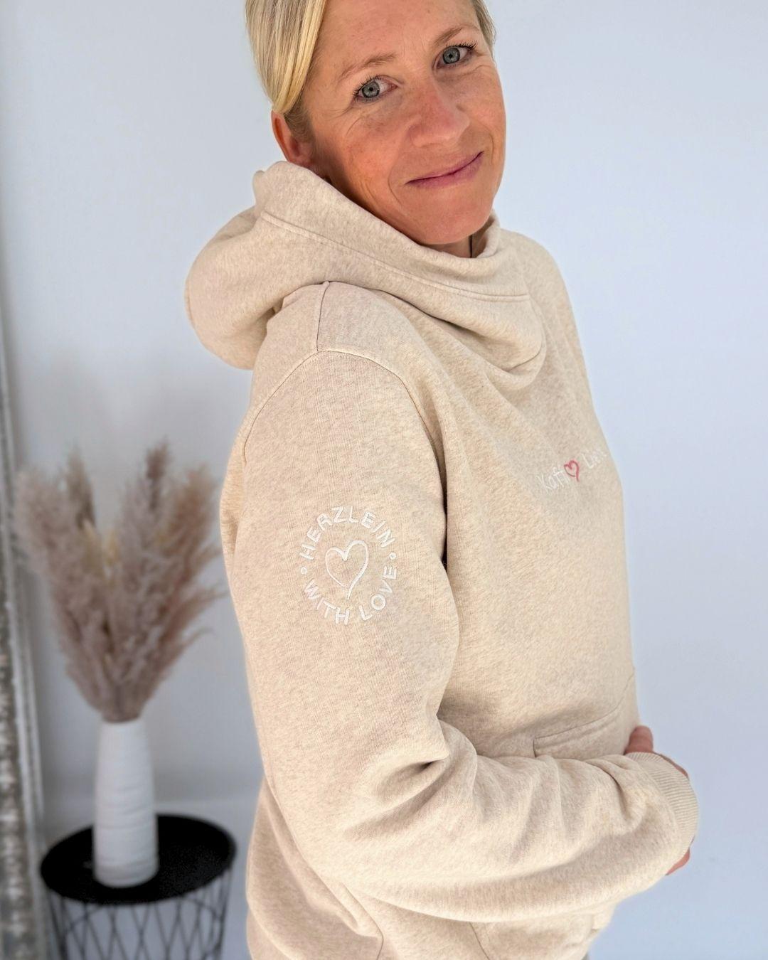 Herzlein® Hoodie "Kaffeeliebe" in Beige meliert
