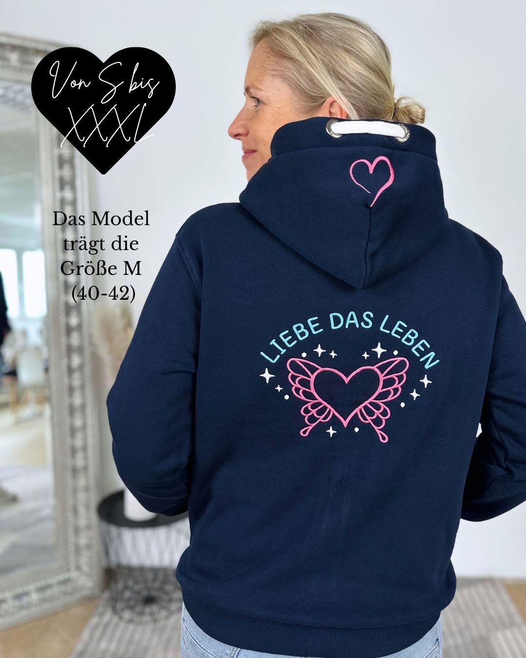 Herzlein® Sweatjacke "Liebe das Leben" mit Engelherz in Navy Blau