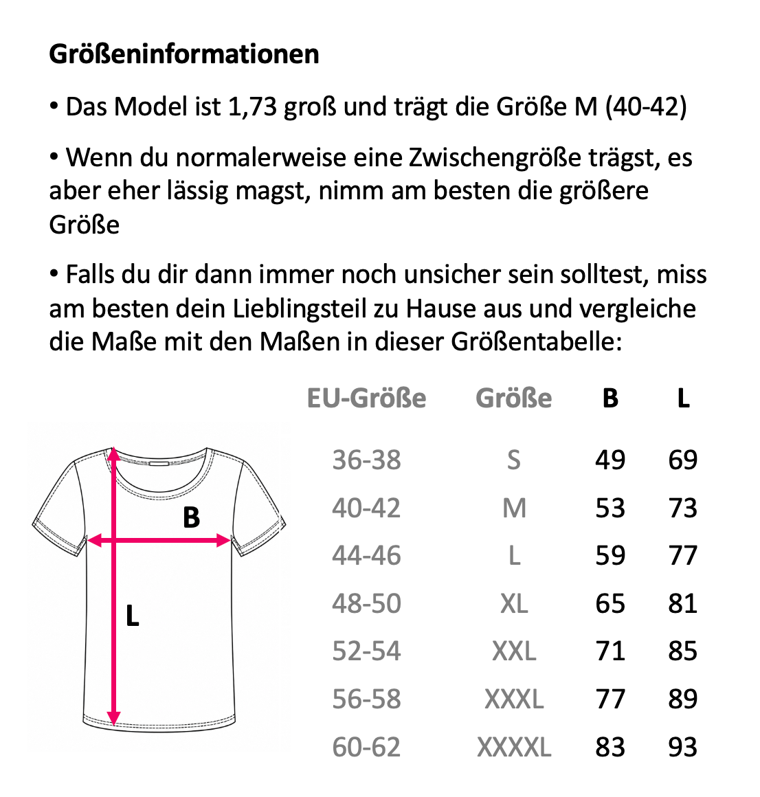 Größentabelle