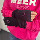 Herzlein Handschuhe ohne Finger Kaschmir Handwärmer mit Herzchen Stick in Schwarz