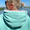 Herzlein® Hoodie für Damen Damenhoodie Kapuzenpullover aus Baumwolle mit Stick "Happy" in Mint Grün