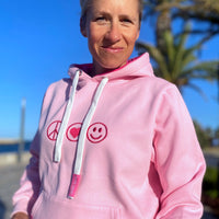 Herzlein® Hoodie in Rosa - PEACE Kapuzenpulli Baumwolle Kapuzenpullover in Rosa und Pink für Damen