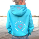 Herzlein® Hoodie für Damen Damenhoodie Kapuzenpullover aus Baumwolle mit Stick "Rainbow" Regenbogen in Hellblau Blau