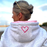 Herzlein® Hoodie für Damen Damenhoodie Kapuzenpullover aus Baumwolle in hell grau mit Stick "Rainbow" Regenbogen
