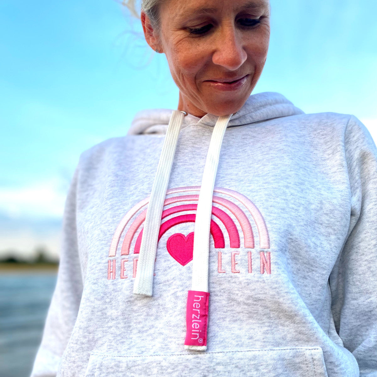 Herzlein® Hoodie "Rainbow" in Hellgrau - Weiß meliert