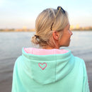 Herzlein® Hoodie für Damen Damenhoodie Kapuzenpullover aus Baumwolle mit Stick "Rainbow" Regenbogen in Mint Grün
