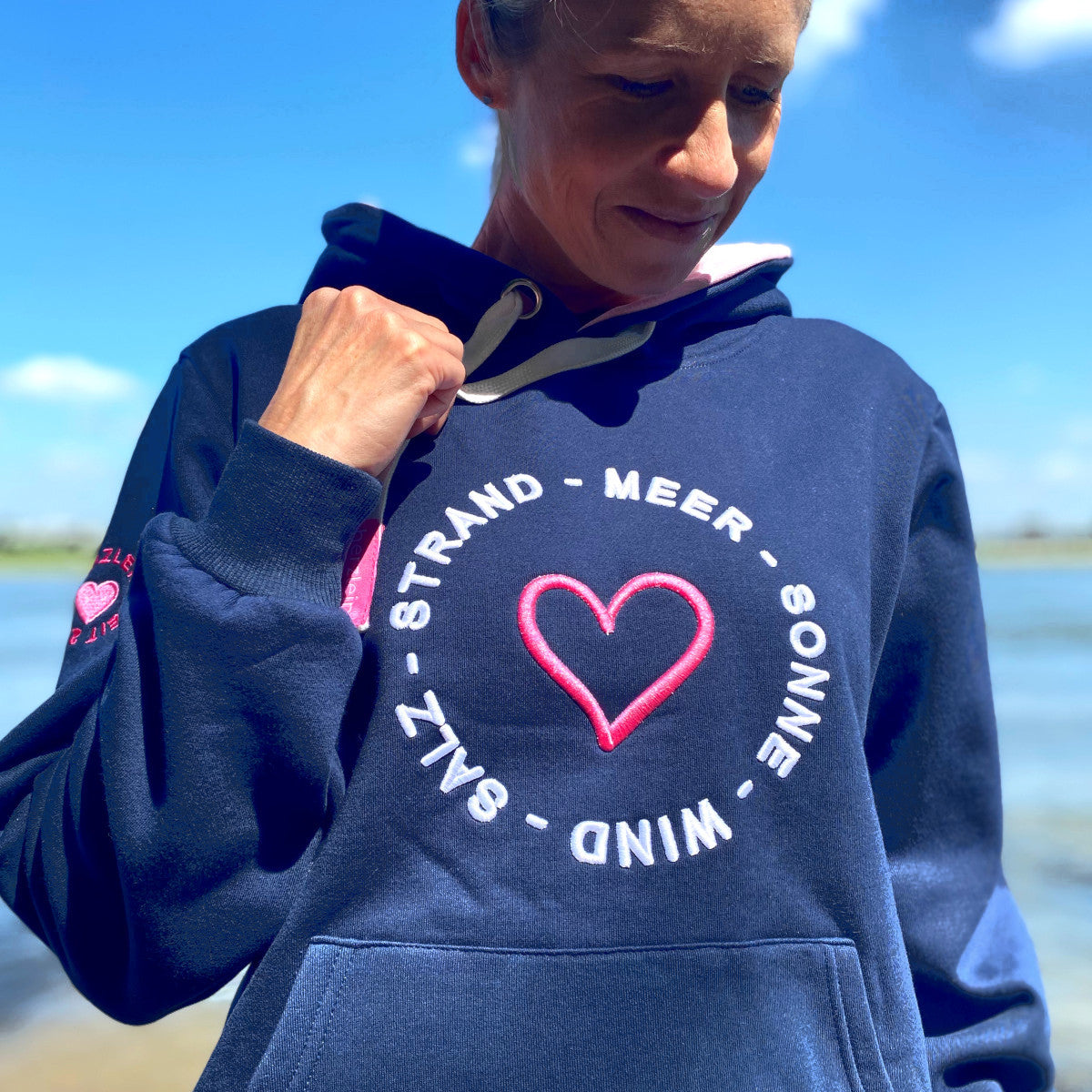 Herzlein® Hoodie "Strand - Meer - Sonne" in Navy Blau