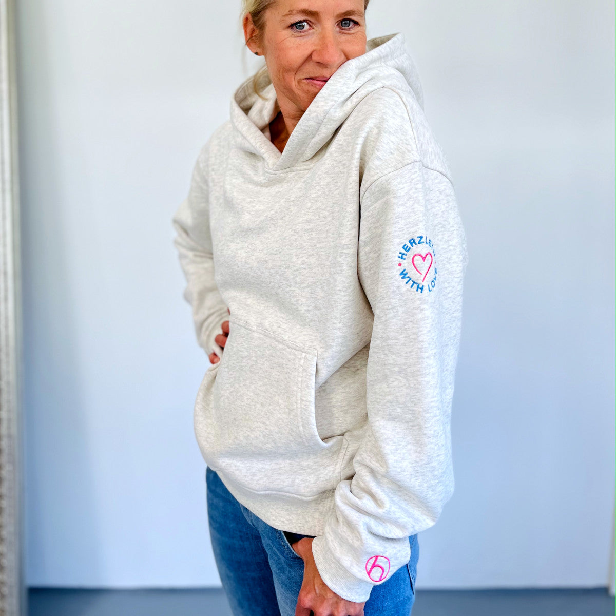 Herzlein® Hoodie "Love your life" in Hellgrau Beige meliert