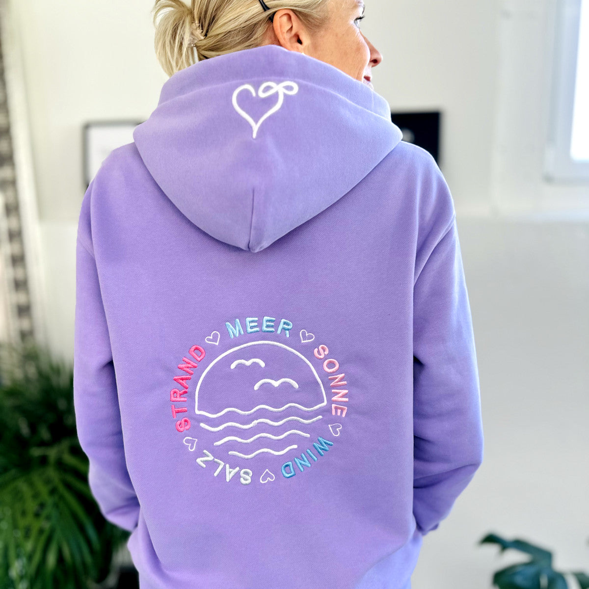 Herzlein® Hoodie "Strandliebe" in Lavendel