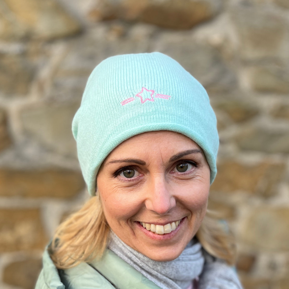Herzlein® Kaschmir Beanie "Stern" in Mint