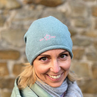 Herzlein® Beanie Mütze Strickmütze aus Kaschmir Cashmere und mit edlem Stern Stick für Damen Frauen Mädchen in Petrol