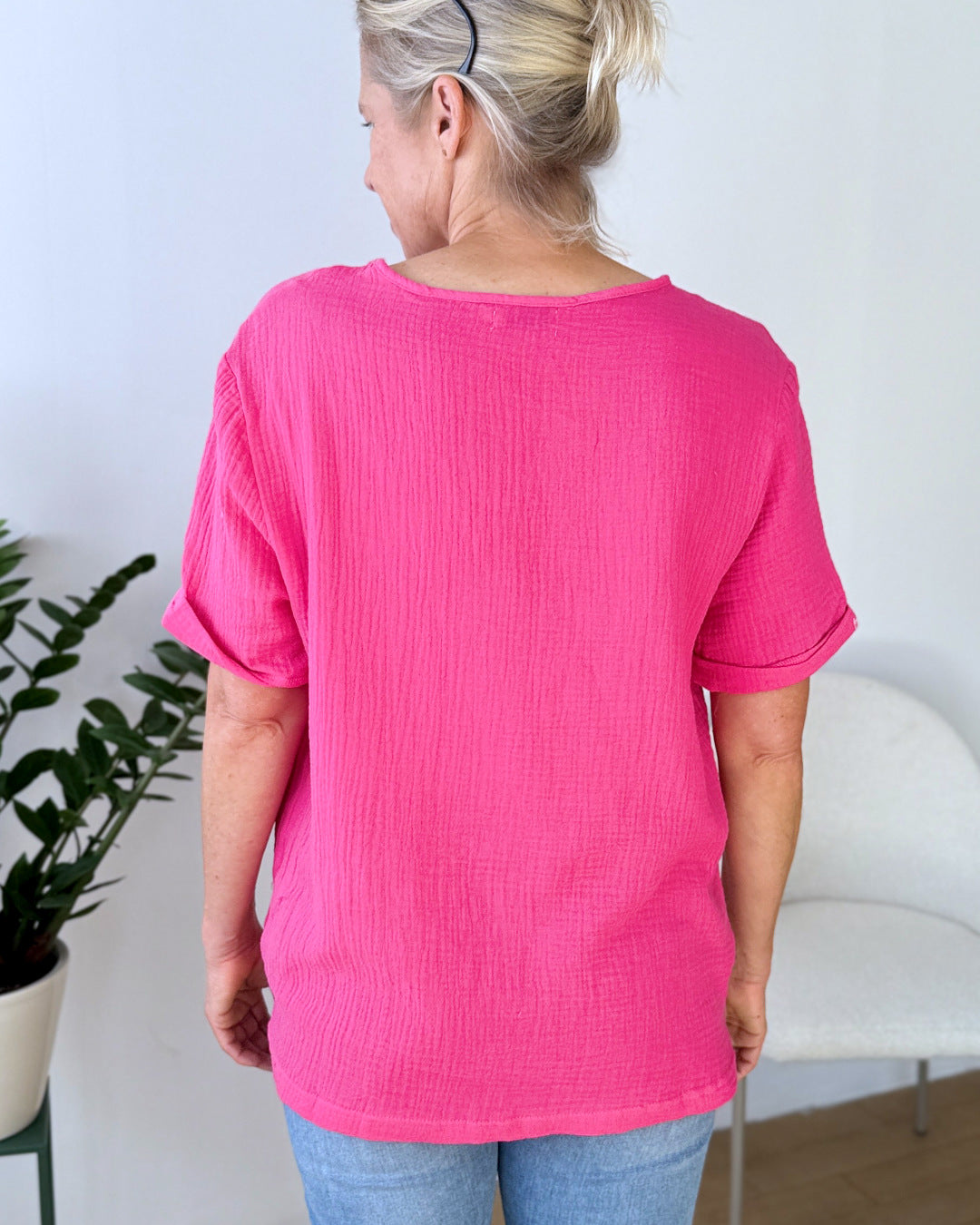 Herzlein® Musselin Shirt mit "Hibiskus-Stick" in Pink