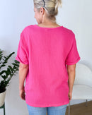 Herzlein® Musselin Shirt mit "Hibiskus-Stick" in Pink
