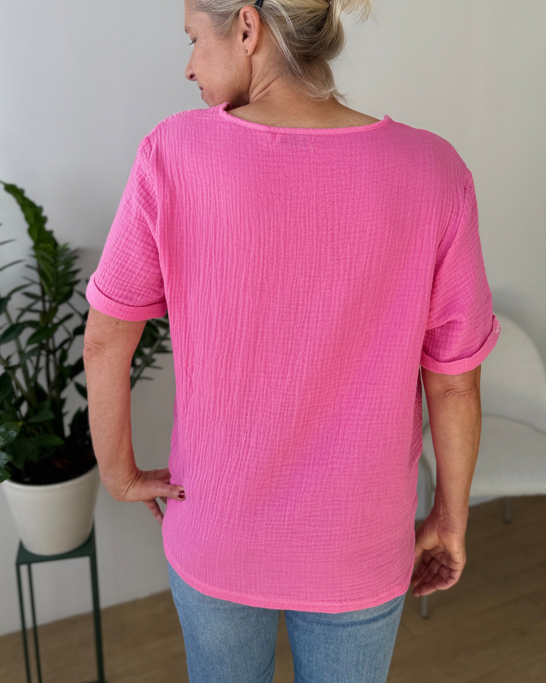 Herzlein® Musselin Shirt mit "Hibiskus-Stick" in Rosa