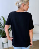 Herzlein® Musselin Shirt mit "Hibiskus-Stick" in Schwarz