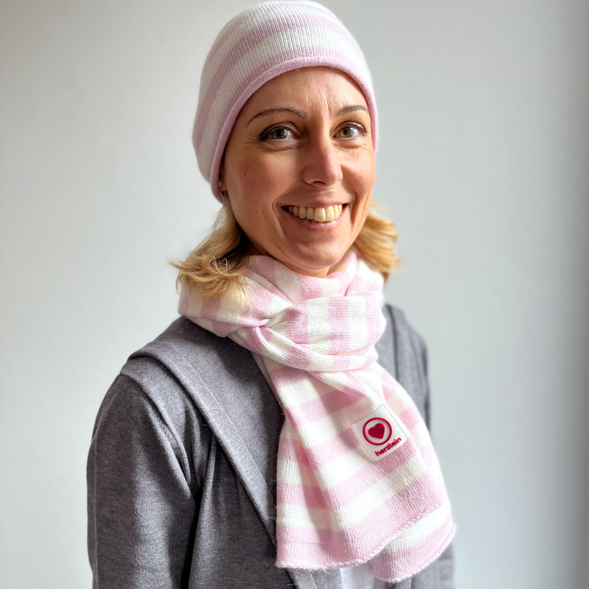 Herzlein® Kaschmir Schal - Alt Rosa / Weiß gestreift