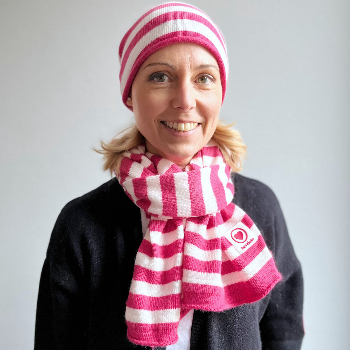 Herzlein® Kaschmir Schal - Pink / Weiß gestreift