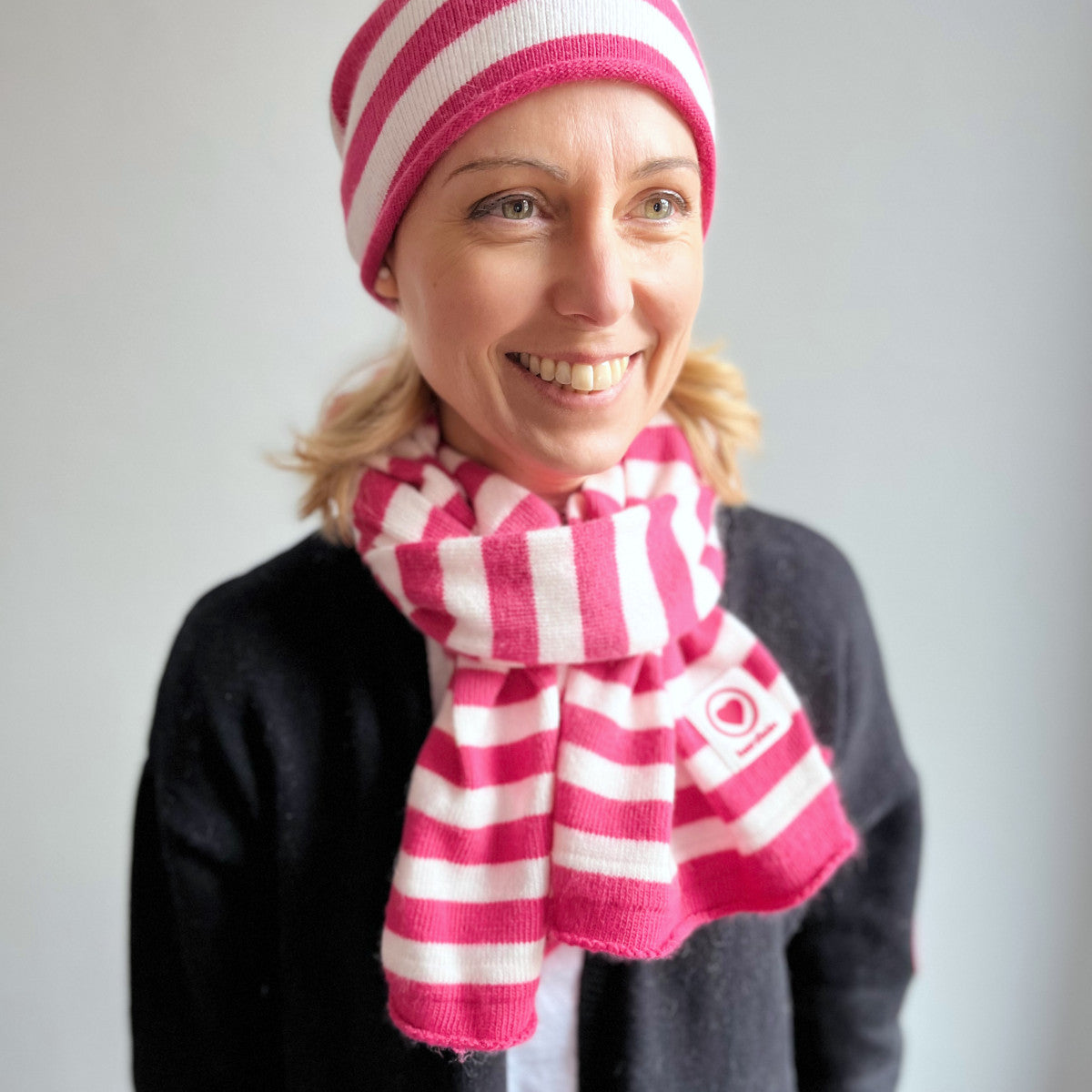 Herzlein® Kaschmir Schal - Pink / Weiß gestreift