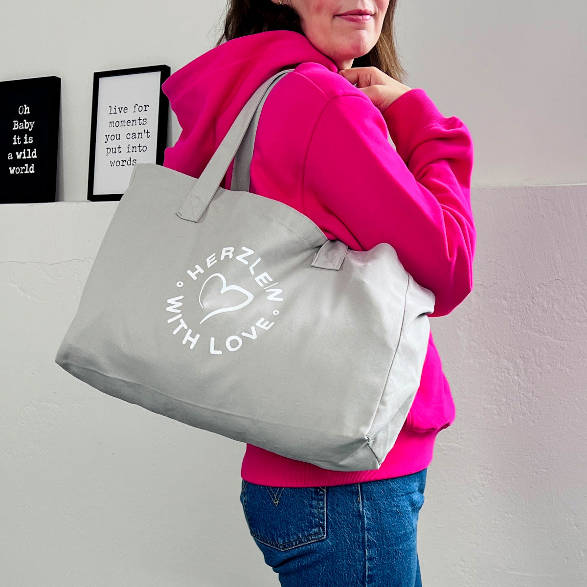 Herzlein® Shopper Tasche in Hellgrau