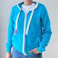 Herzlein Strickjacke aus Baumwolle Hoodie mit Reissverschluss mit Streifen gestreifter Kapuzenpullover in Blau und Weiss
