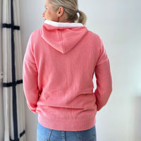Herzlein Strickjacke aus Baumwolle Hoodie mit Reissverschluss Kapuzenpullover in Pfirsich Rosa Orange
