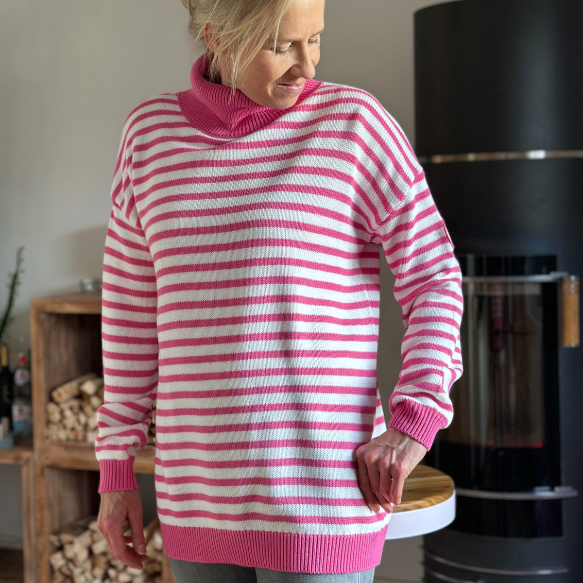 Herzlein® Strickpullover in Pink - Weiß