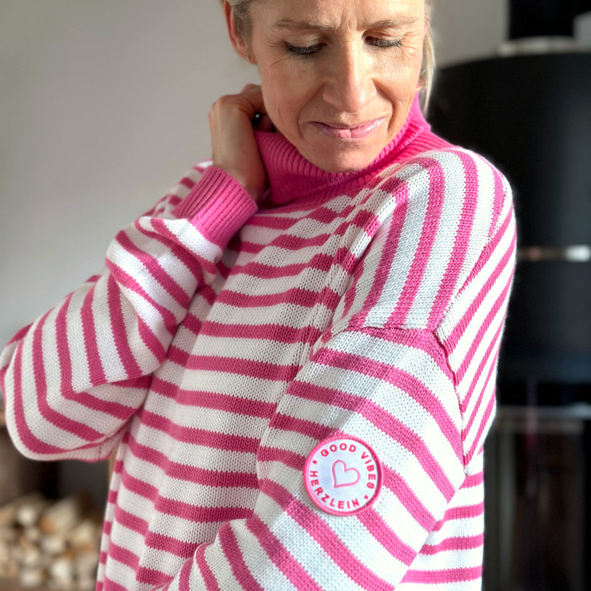 Herzlein® Strickpullover in Pink - Weiß