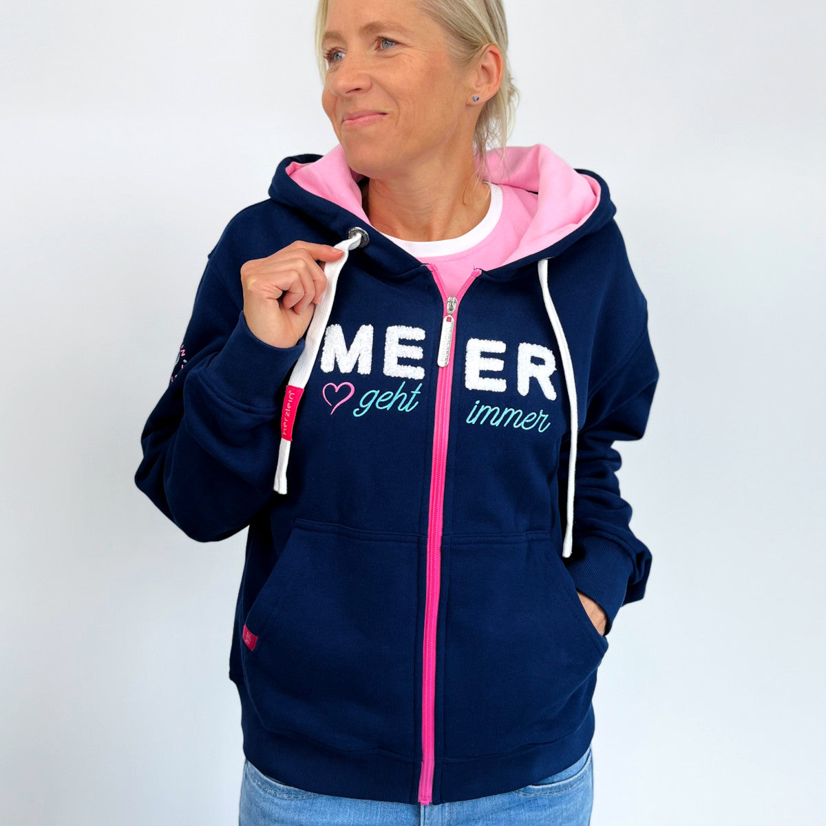 Herzlein® Sweatjacke "MEER geht immer" in Navy Blau