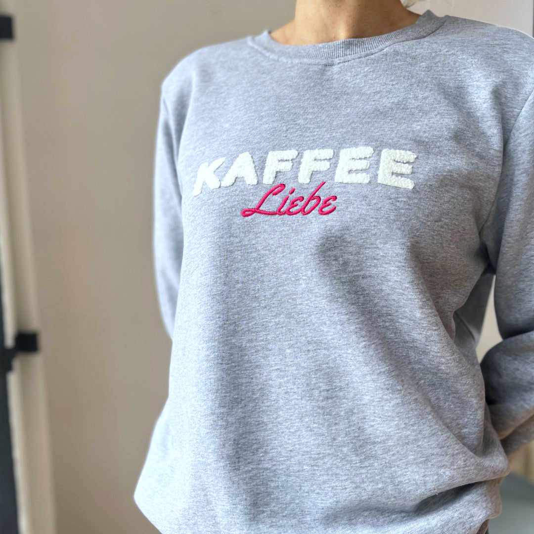 Herzlein® Sweatshirt "KAFFEE LIEBE" in Grau meliert
