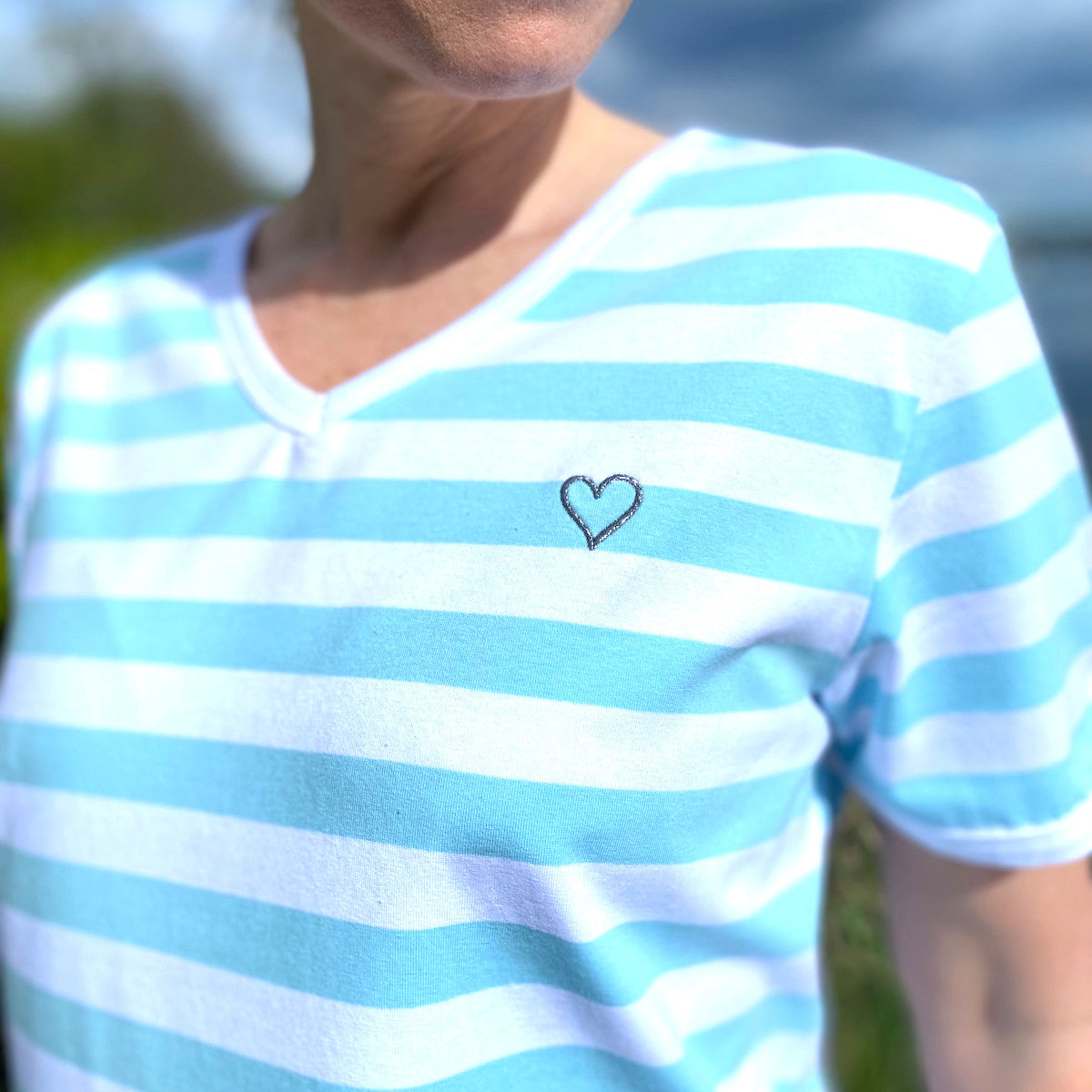 Herzlein® T-Shirt "Leni" gestreift in Hellblau - Weiß