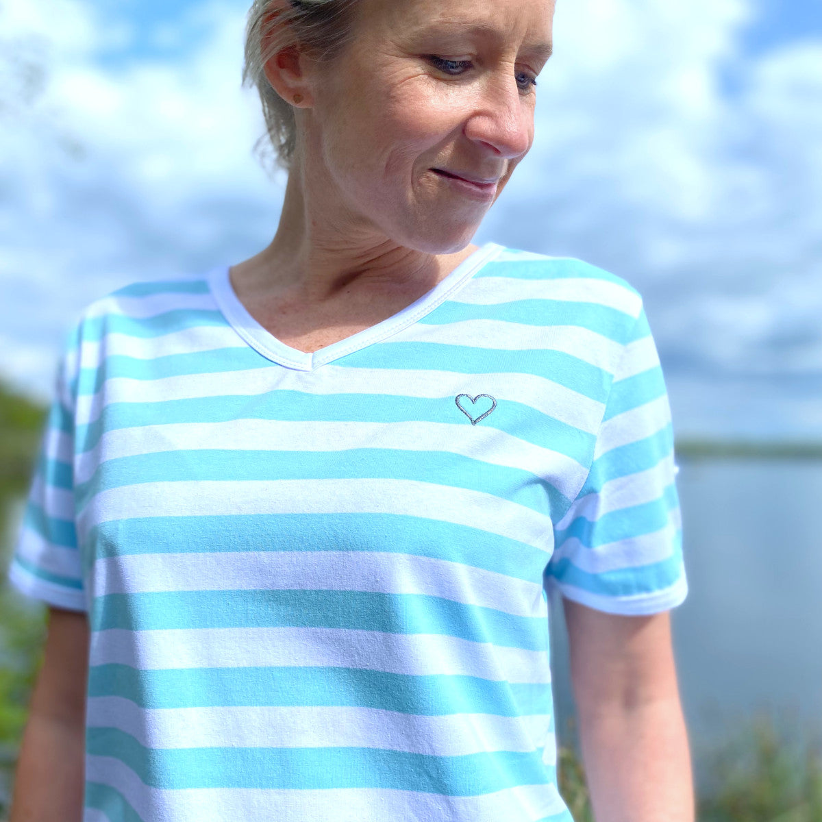 Herzlein® T-Shirt "Leni" gestreift in Hellblau - Weiß