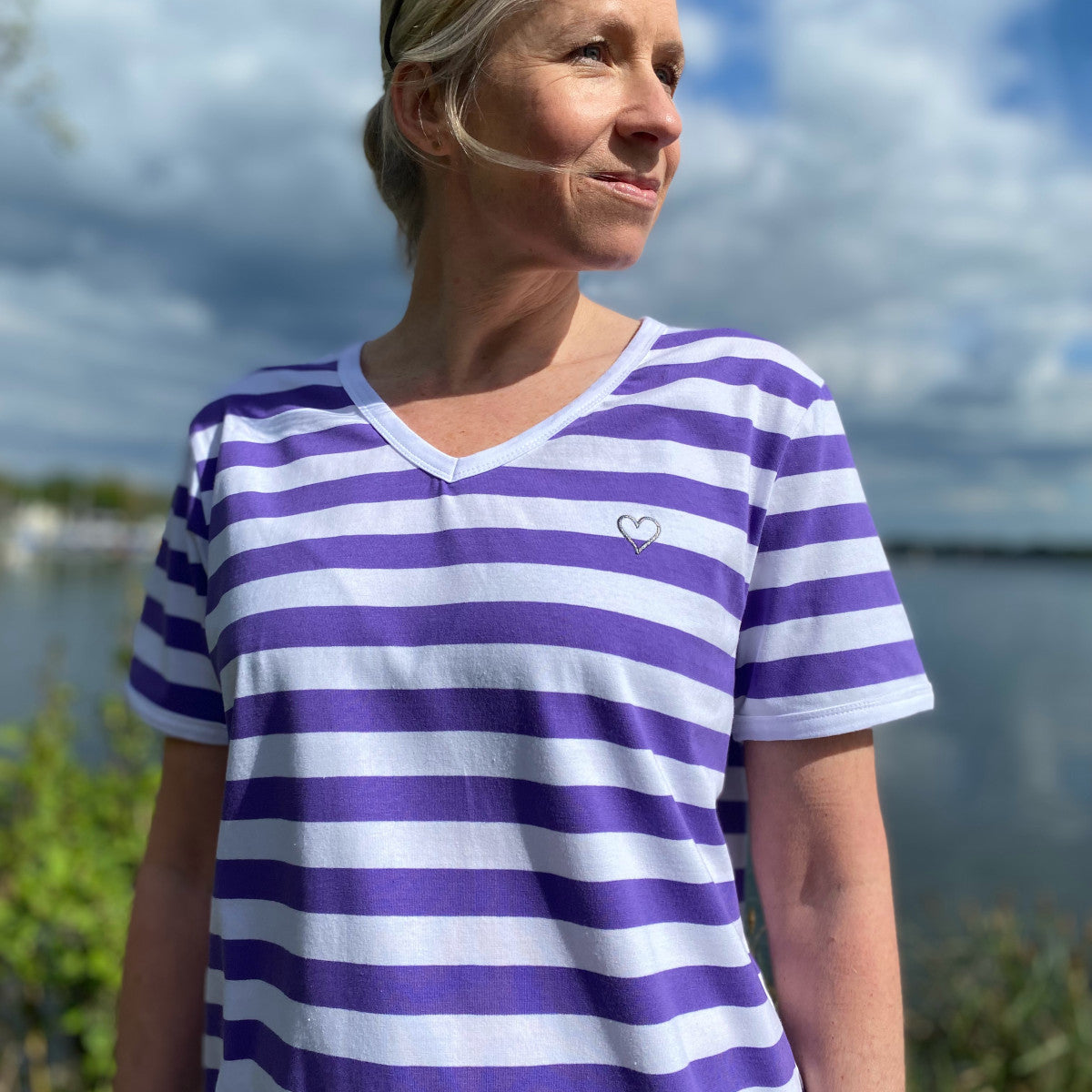 Herzlein® T-Shirt "Leni" gestreift in Lila - Weiß