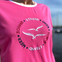 Herzlein ausgefallenes Damenshirt aus Baumwolle Strand und Meer in Pink