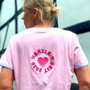 Herzlein® T-Shirt für Damen mit 3D Stick "Good Vibes" Damenshirt mit Herz Shirt aus Baumwolle in Rosa