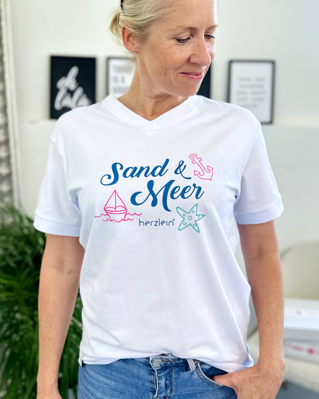 Herzlein® T-Shirt "Sand & Meer" in Weiß