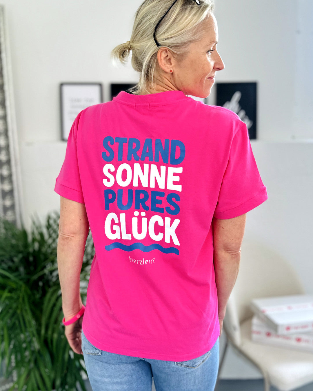 Herzlein® T-Shirt "Strand Sonne Pures Glück" in Pink