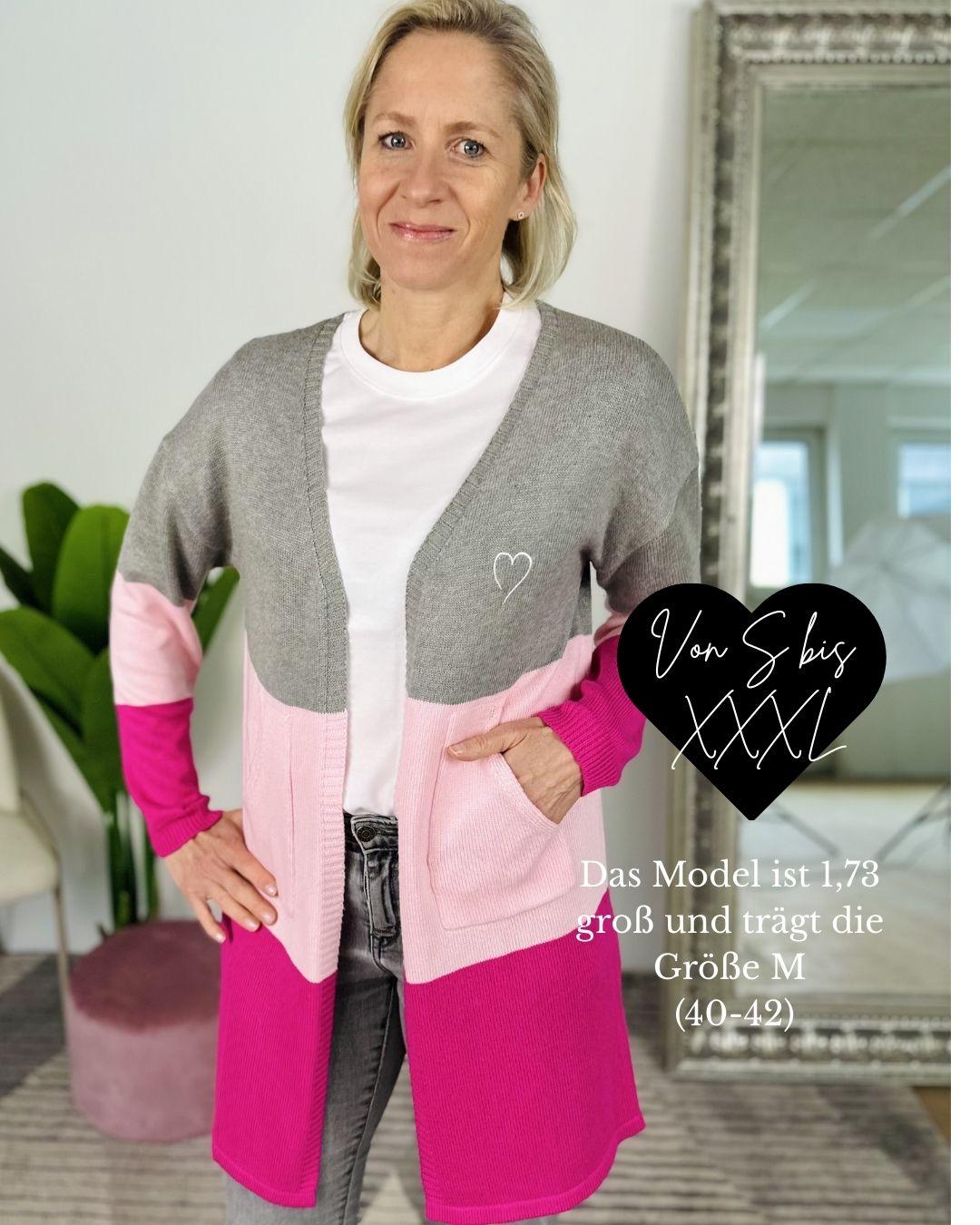 Herzlein® Cardigan "Vanessa" in Grau - Rosa - Pink