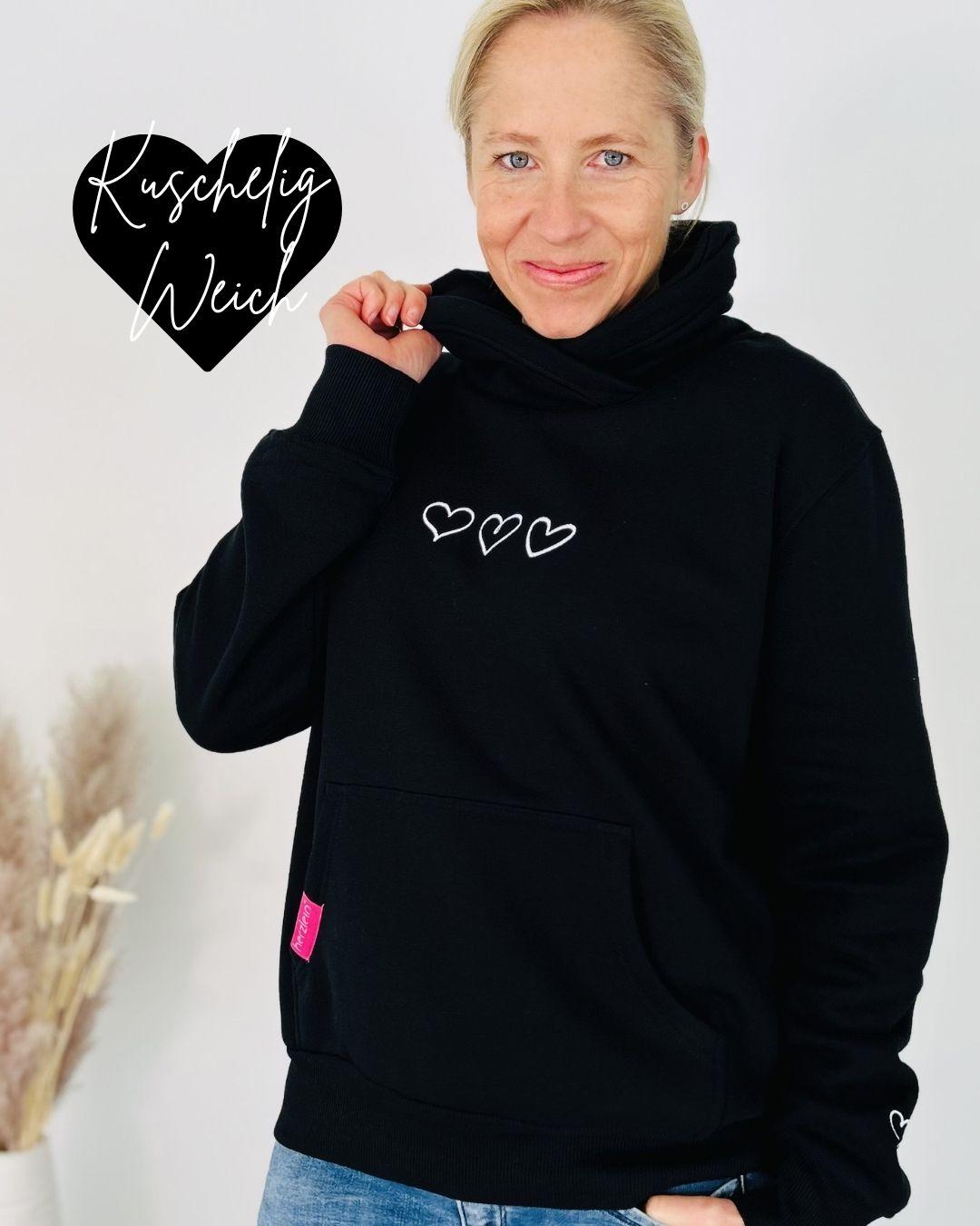 Herzlein® Hoodie "Drei Herzchen" in Schwarz