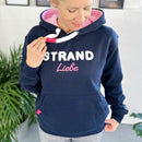 Herzlein Hoodie Srandliebe in Navy Blau Kapuzenpullover aus Baumwolle strand und meer