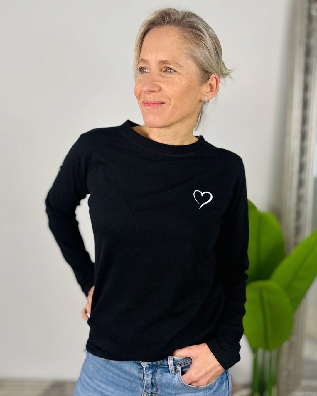 Herzlein® Longsleeve-Shirt mit Herzchen in Schwarz