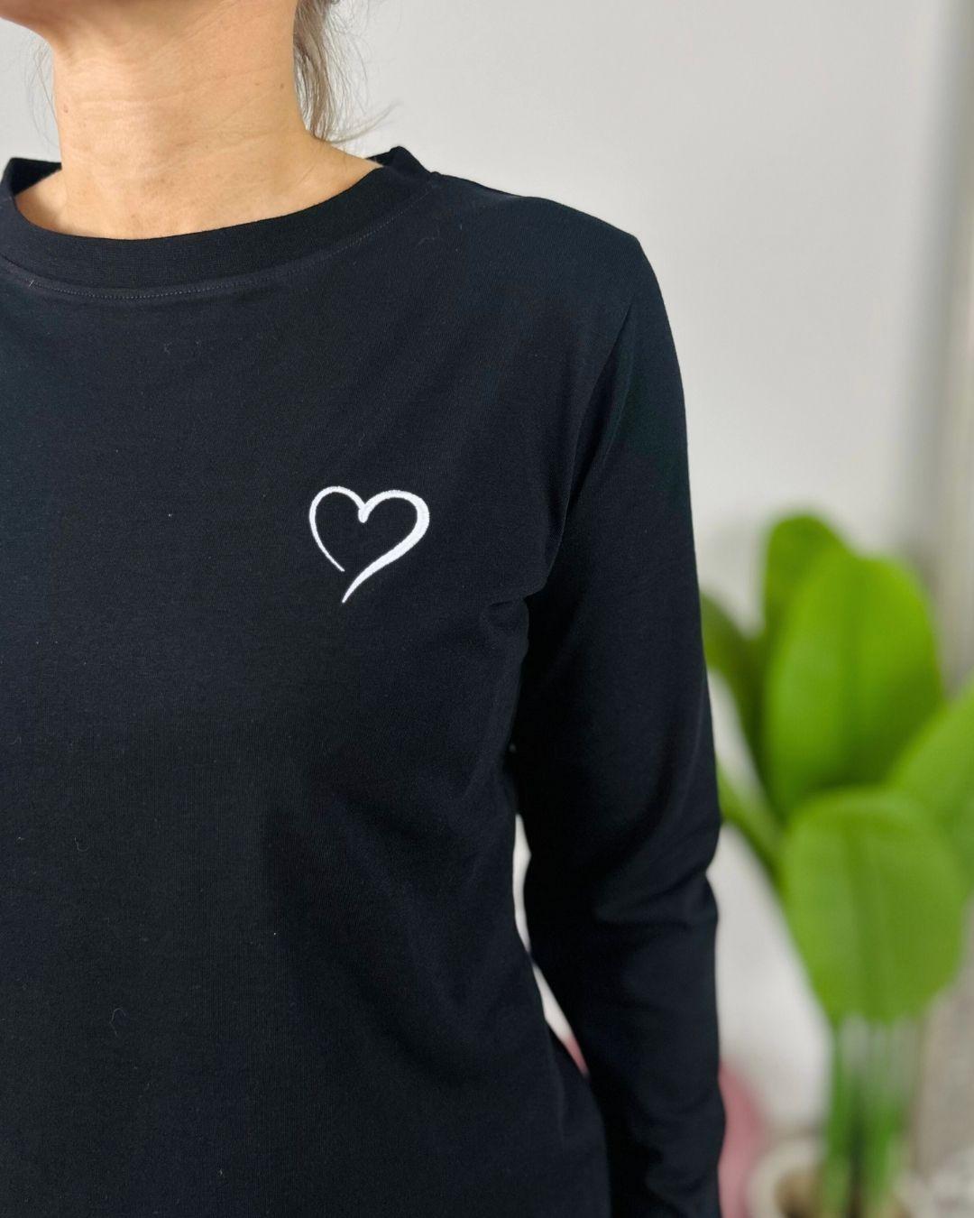 Herzlein® Longsleeve-Shirt mit Herzchen in Schwarz
