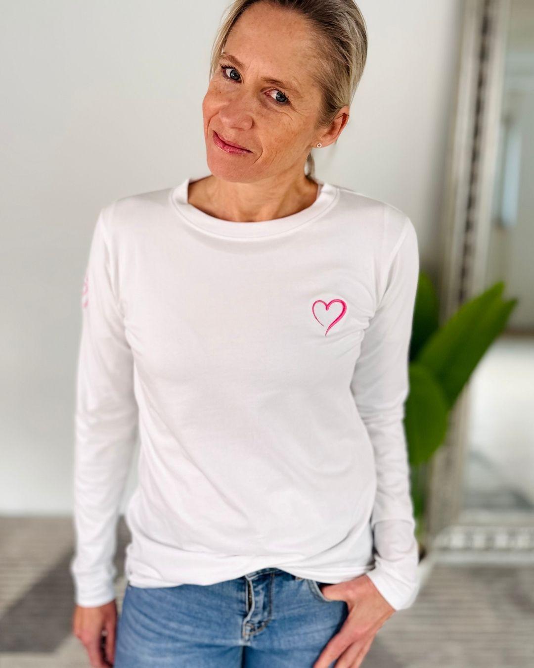 Herzlein® Longsleeve-Shirt mit Herzchen in Weiß