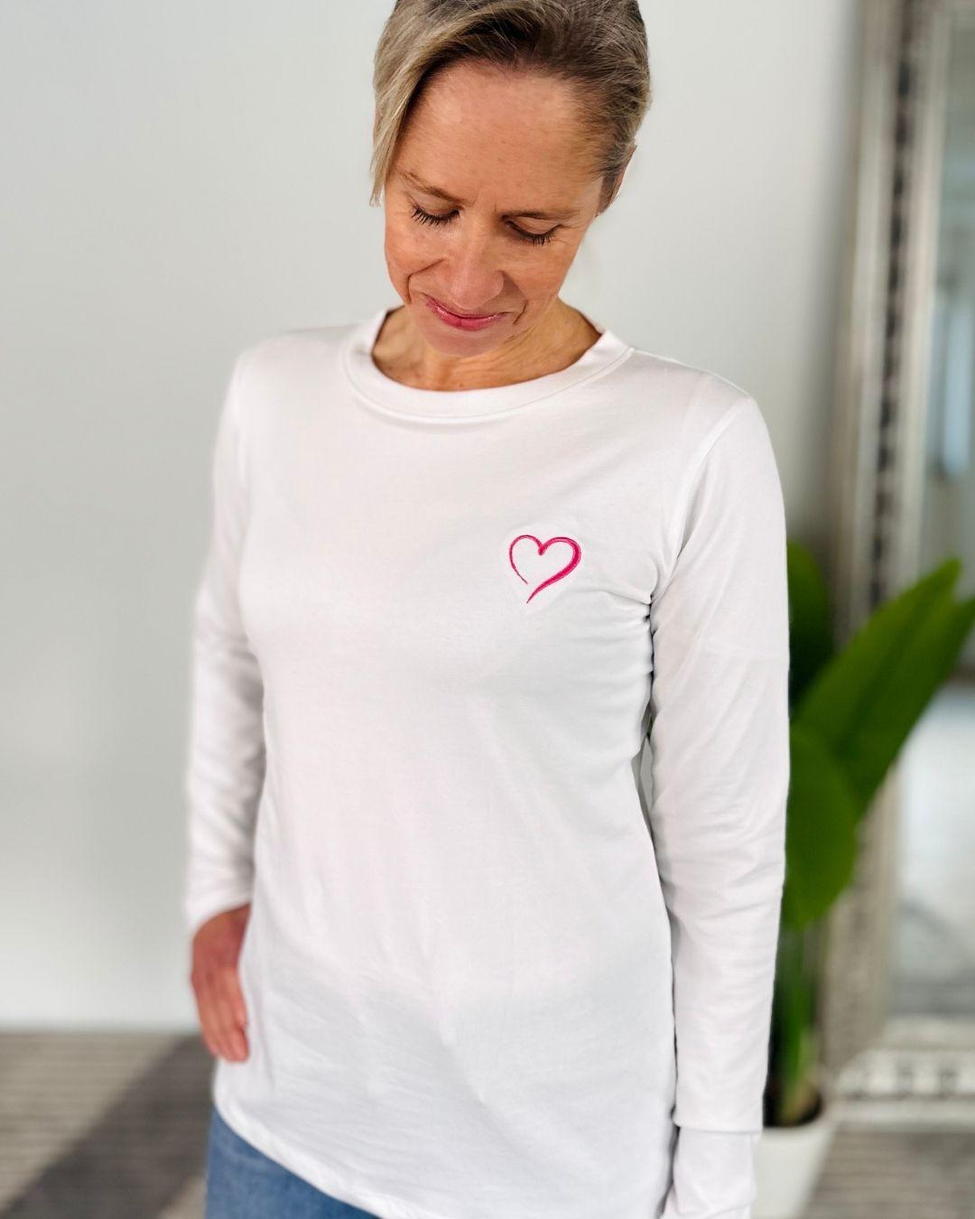 Herzlein® Longsleeve-Shirt mit Herzchen in Weiß