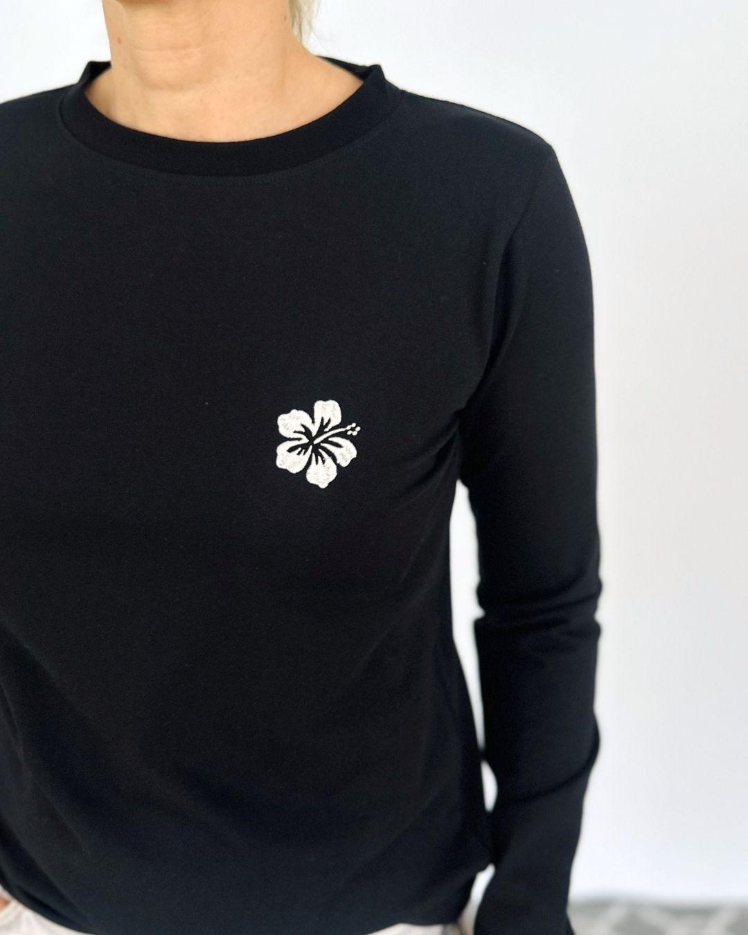 Herzlein® Longsleeve-Shirt mit Hibiskus in Schwarz