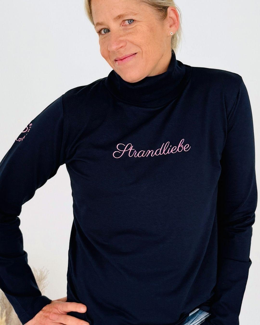 Herzlein® Longsleeve-Shirt mit Rollkragen "Strandliebe" in Navy